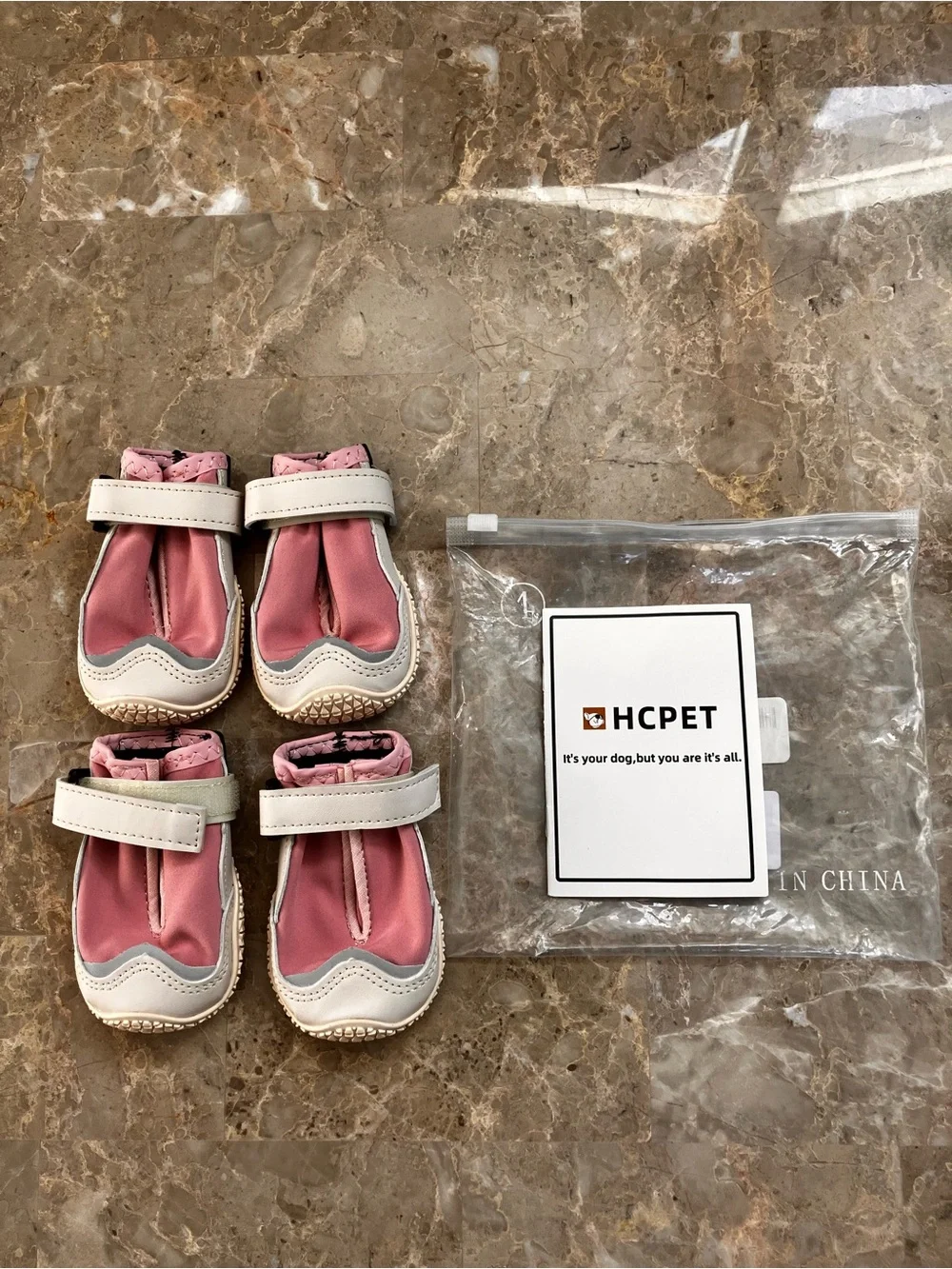 Pink and White Dog Paw Protectors - Soft Comfort Shoes Size 4